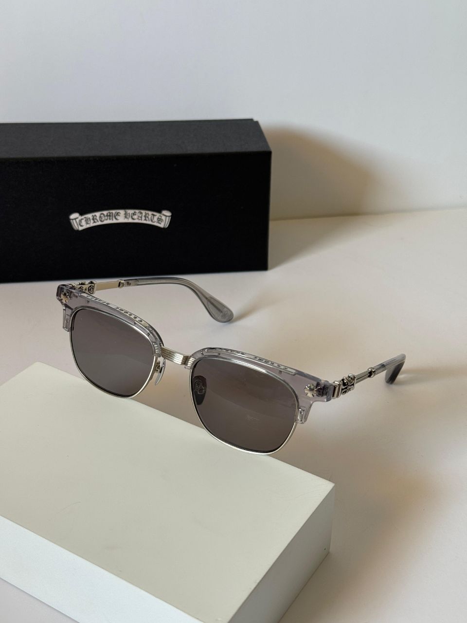 Chrome Hearts Unisex Square Optical Glasses with Metal Bridge Details