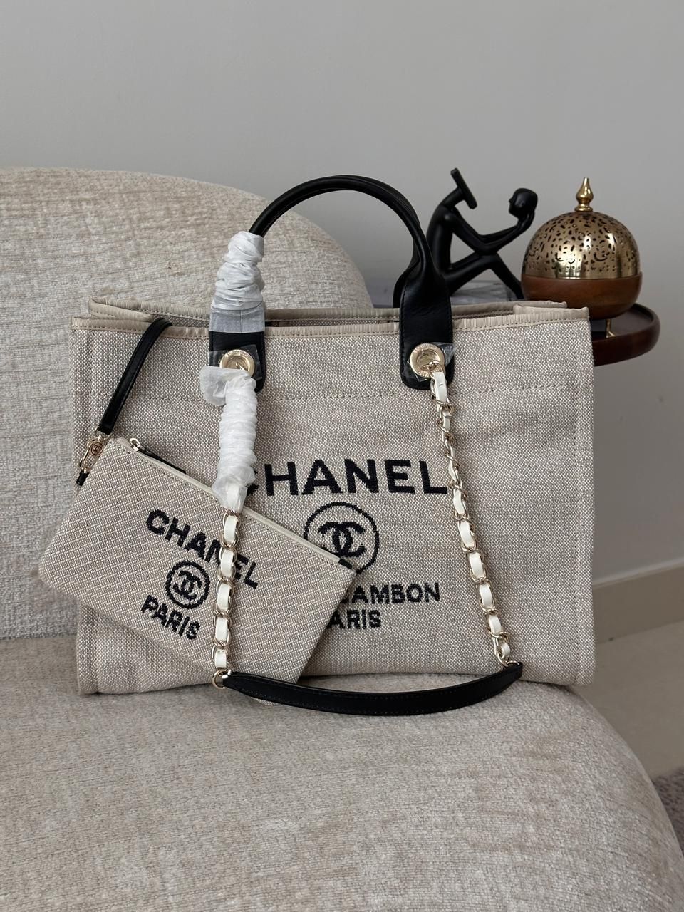 Chanel Deauville Style Tote Bag with Pearl Logo