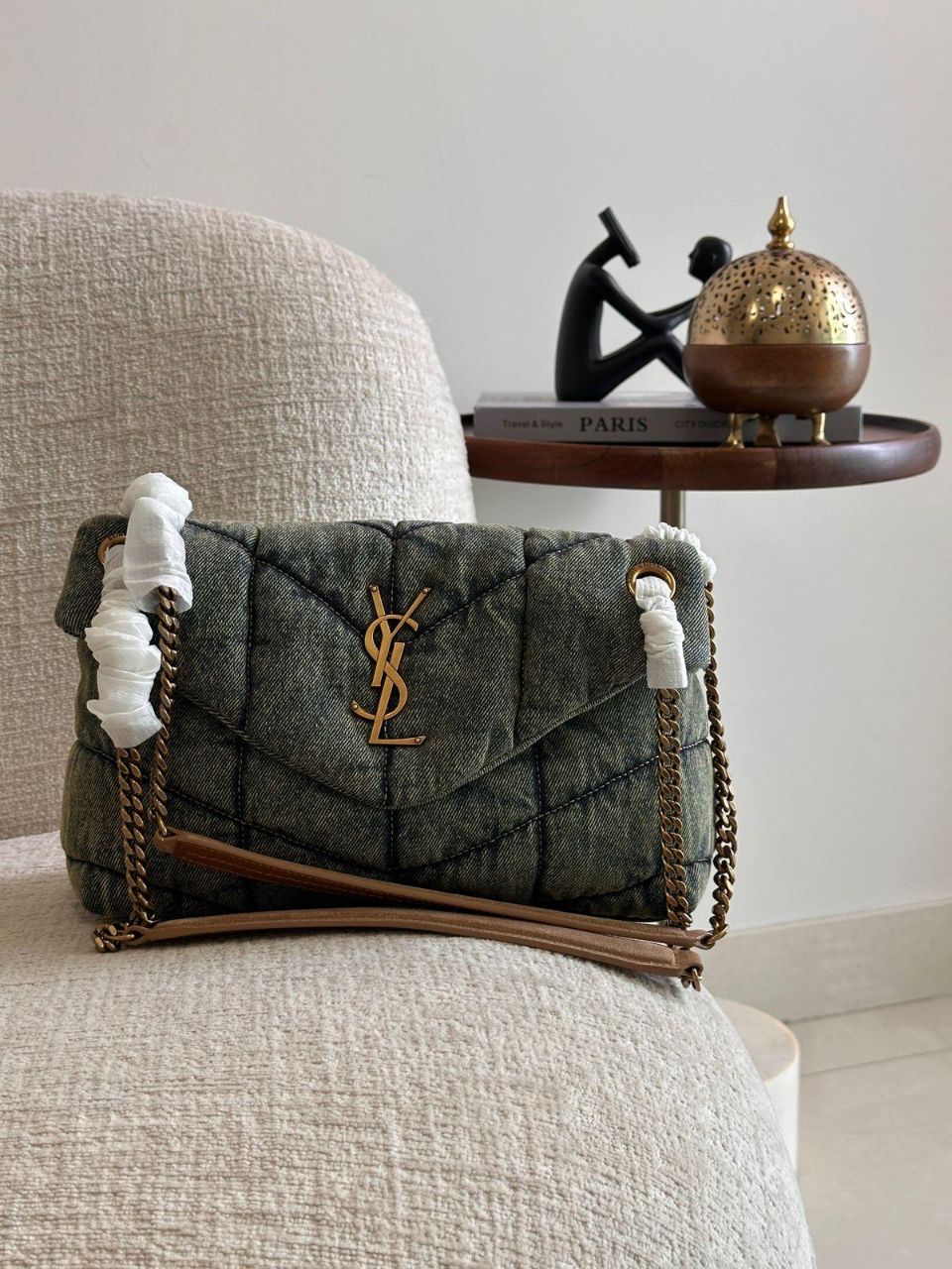 Saint Laurent Puffer Small Suede Shoulder Bag