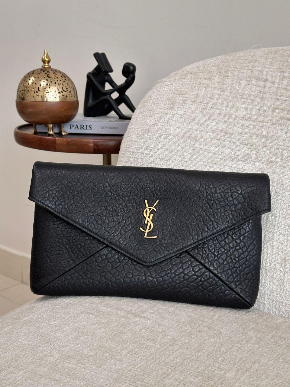 Saint Laurent Cassandre Large Textured Leather Clutch