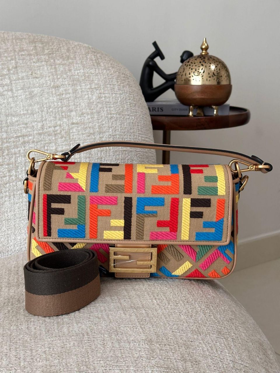 Fendi Baguette FF Pattern Shoulder Bag – Brown & Multicolor Edition