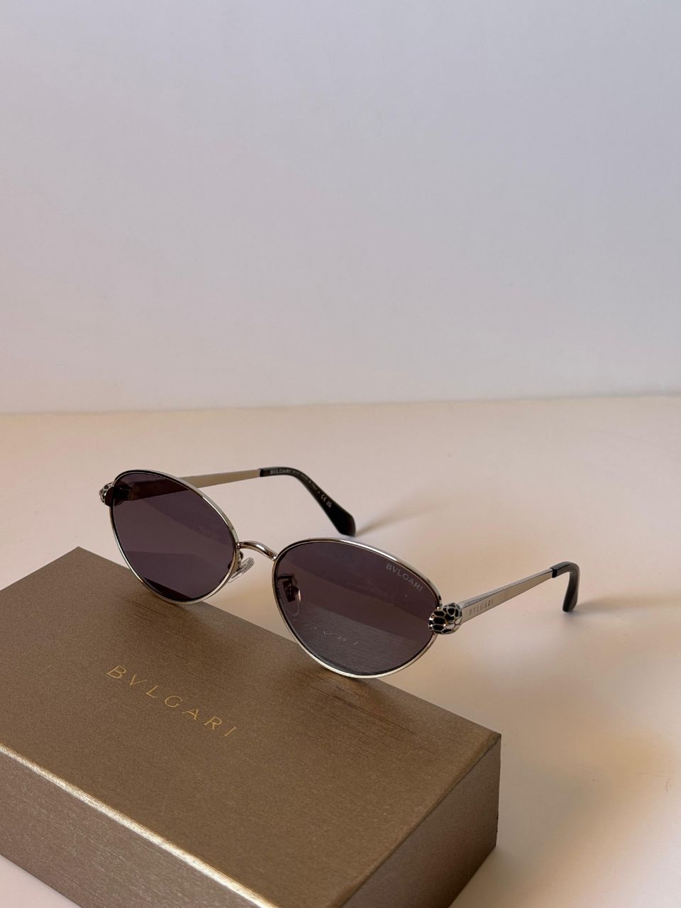 Bvlgari Oval Metal Sunglasses with Serpenti-Inspired Temple Design