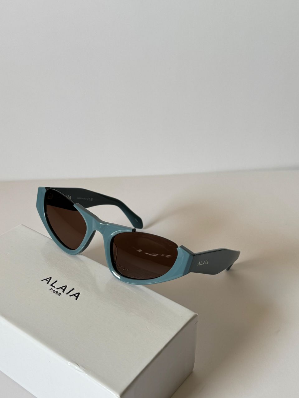 Alaia Sculpted Angular Sunglasses with Bold Acetate Frame