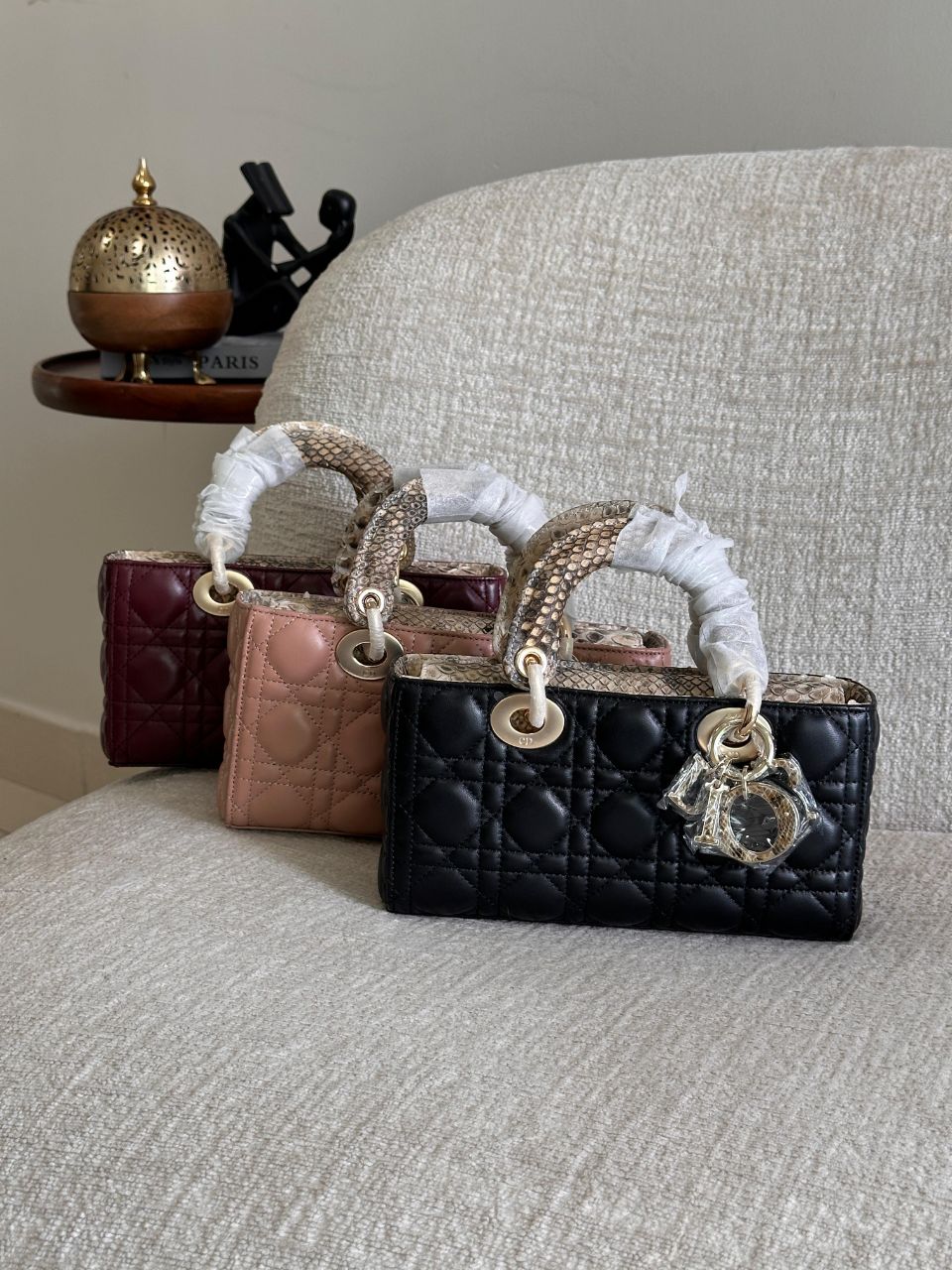 Dior Lady D-Joy Handbag with Python & Snakeskin Top Handles