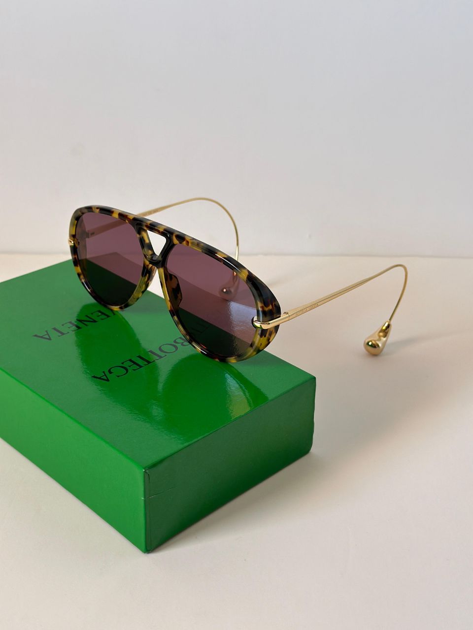Bottega Veneta Aviator Sunglasses with Metal Temple Detail