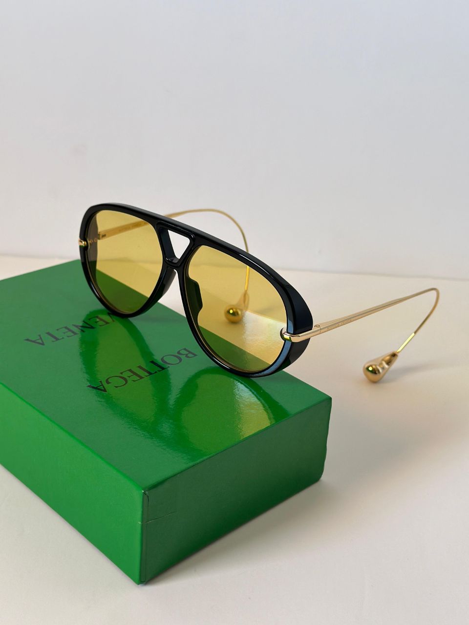 Bottega Veneta Aviator Sunglasses with Metal Temple Detail
