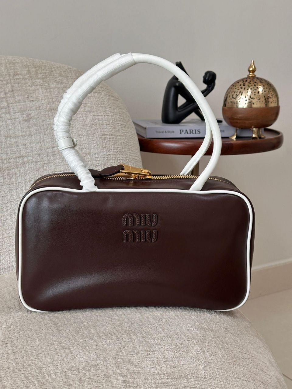 Miu Miu Beau Bag – Leather Top Handle in Black & Brown