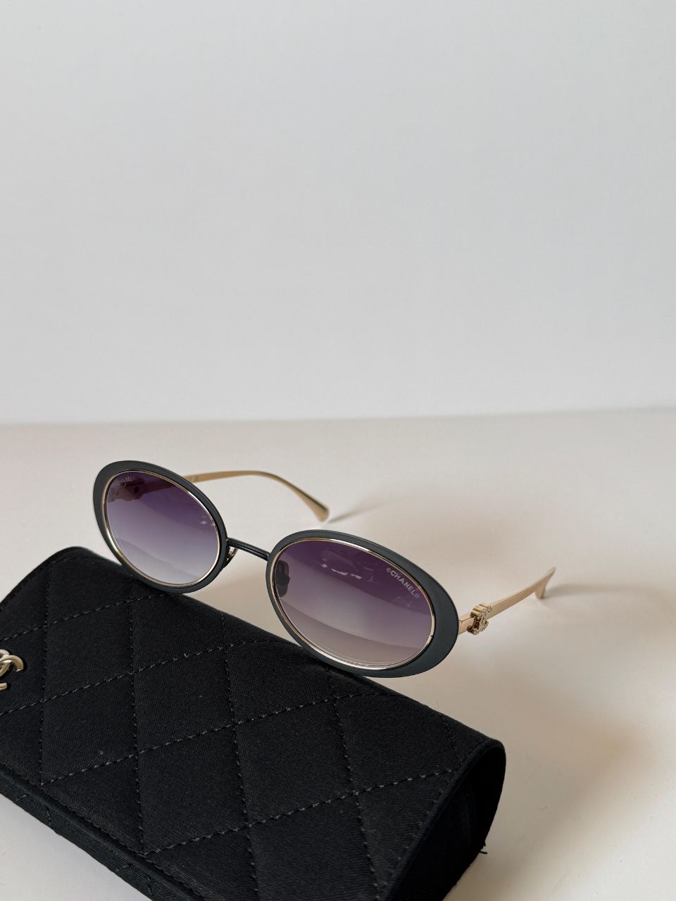 Chanel Soft Oval Sunglasses with Pink Frame and Gold Temples