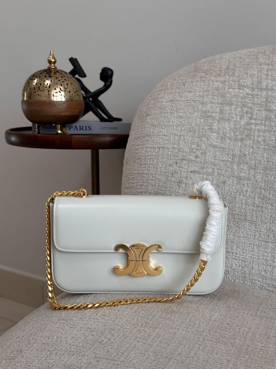 Celine Triomphe Mini Shoulder Bag with Metal Chain Strap