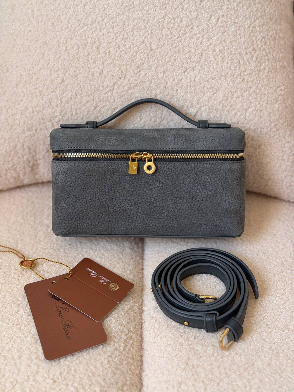 Loro Piana Extra Pocket L19 Suede Calfskin Pouch Bag