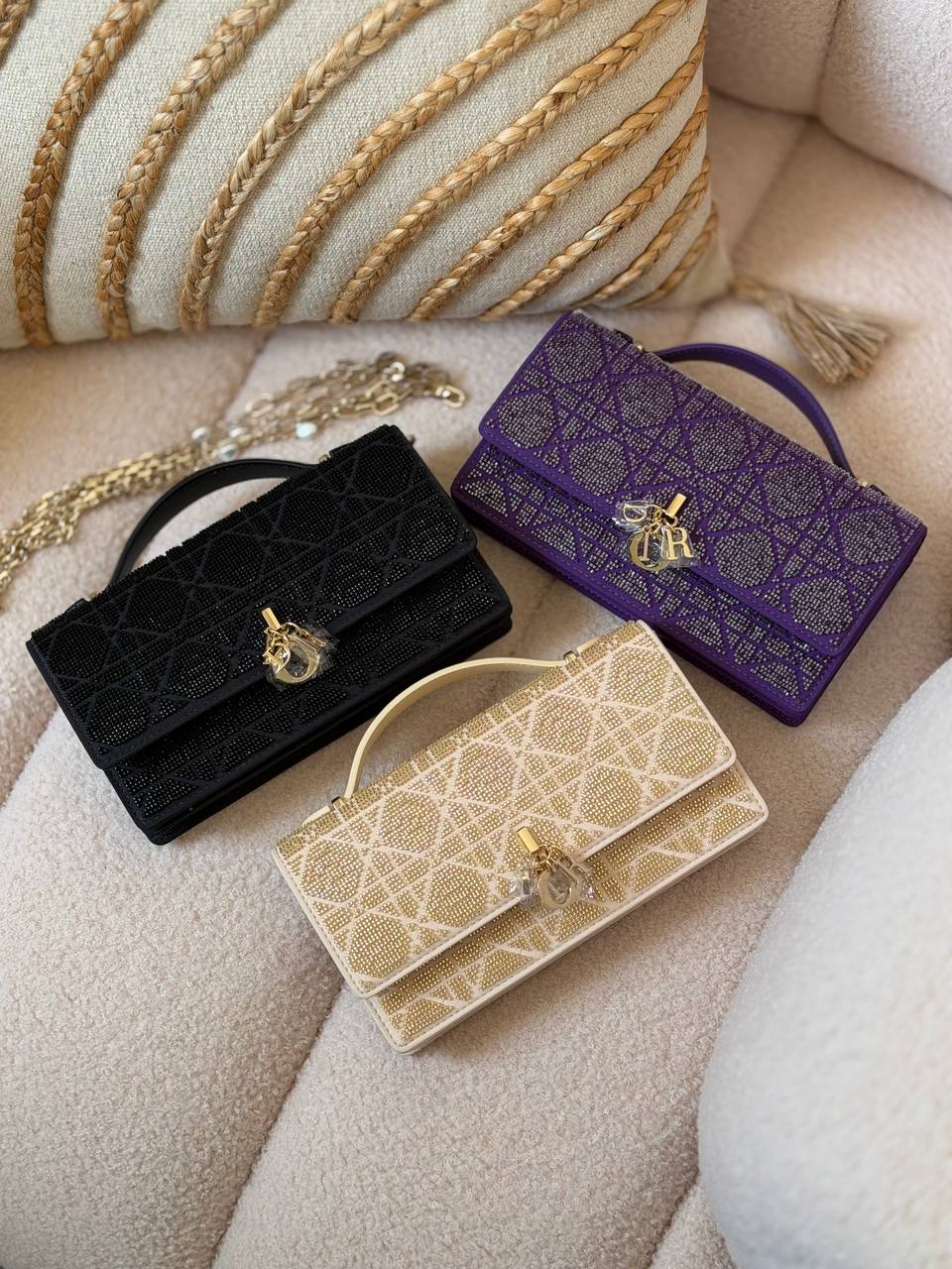 Dior Or My Dior Mini Bag Microbead-Embroidered Cannage Motif