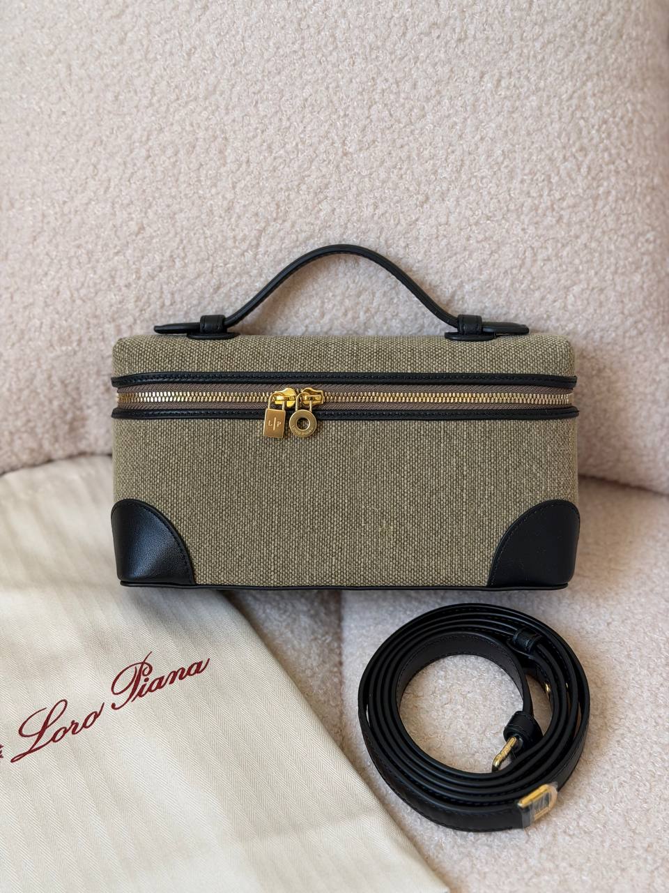 Loro Piana Extra Pocket L19 Canvas & Leather Pouch Bag