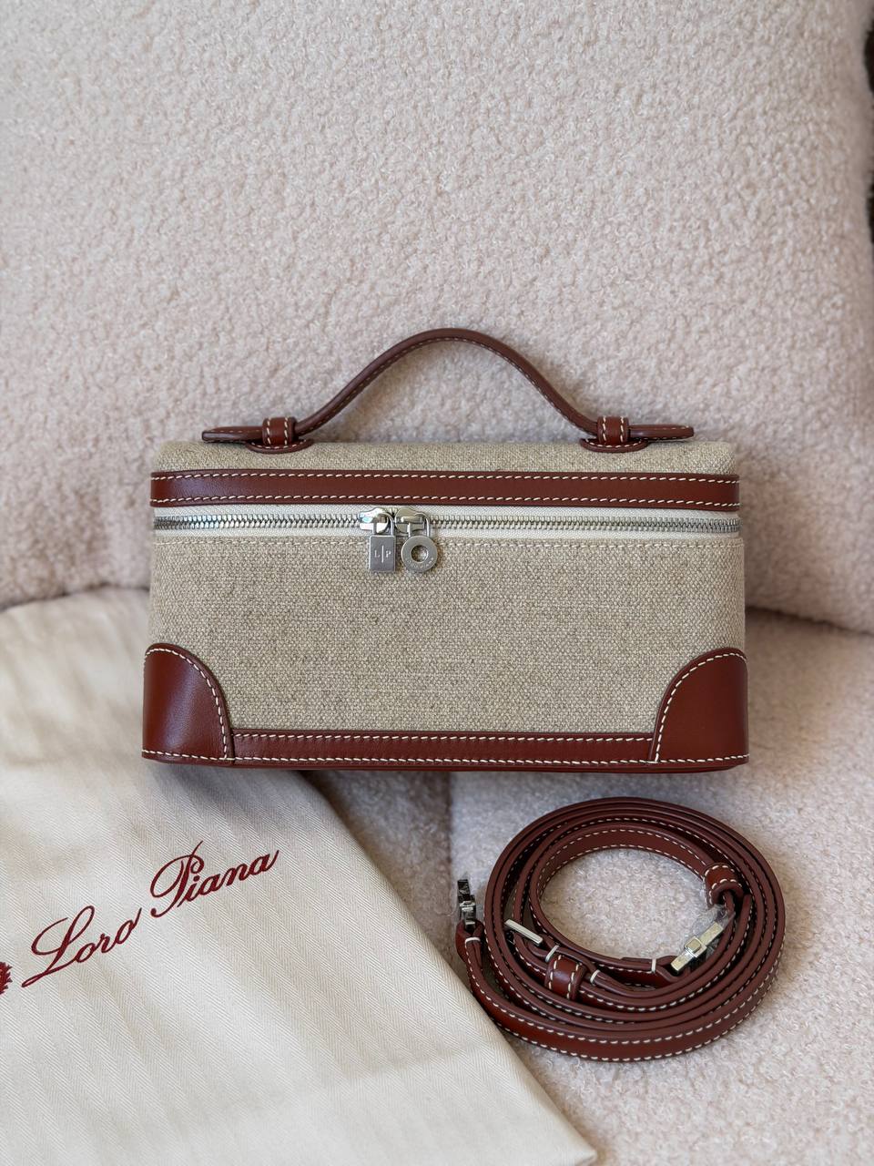 Loro Piana Extra Pocket L19 Canvas & Leather Pouch Bag