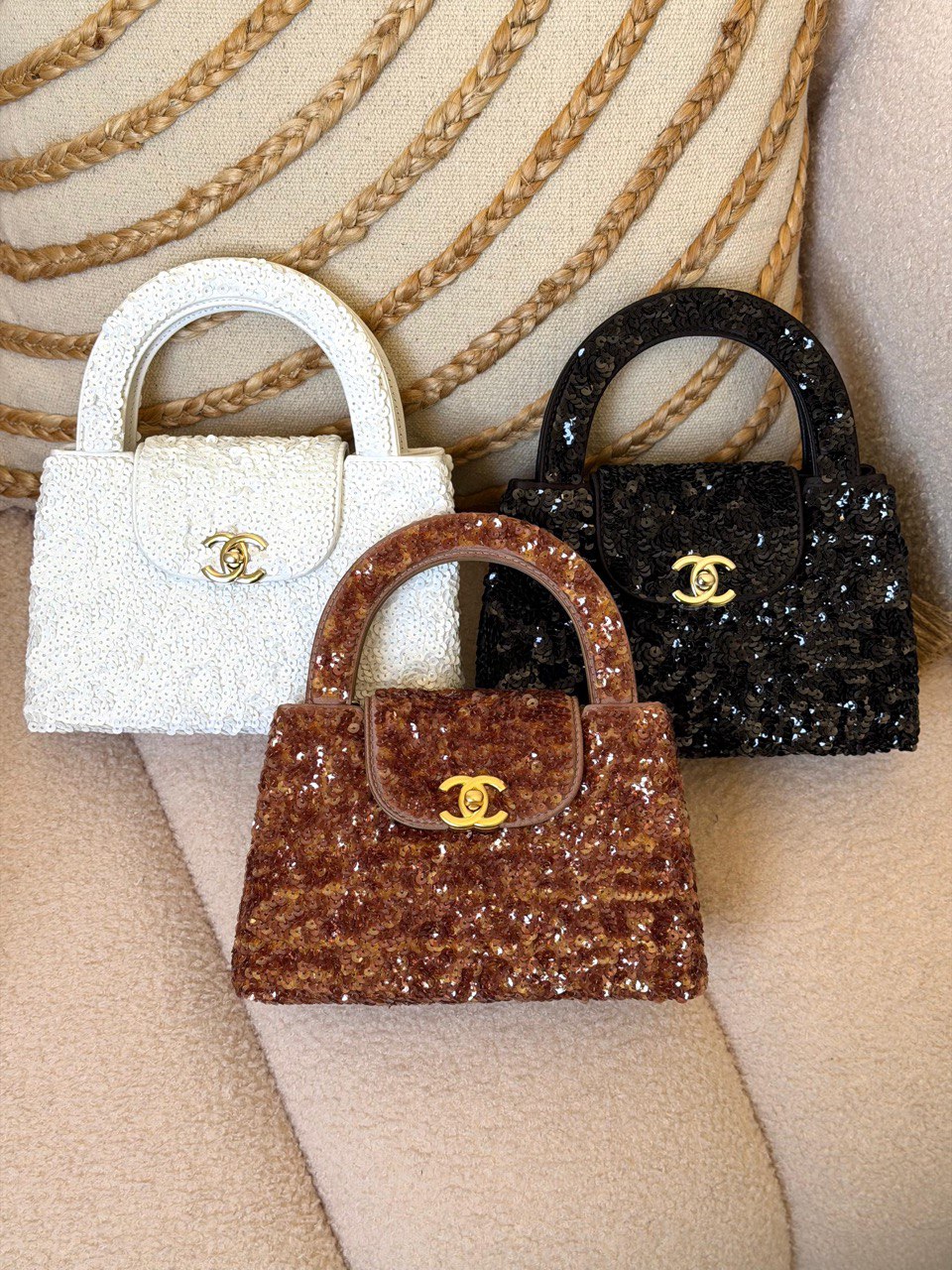 Chanel Mini Top Handle Sequin Flap Bag
