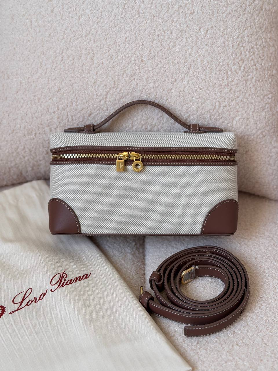 Loro Piana Extra Pocket L19 Canvas & Leather Pouch Bag