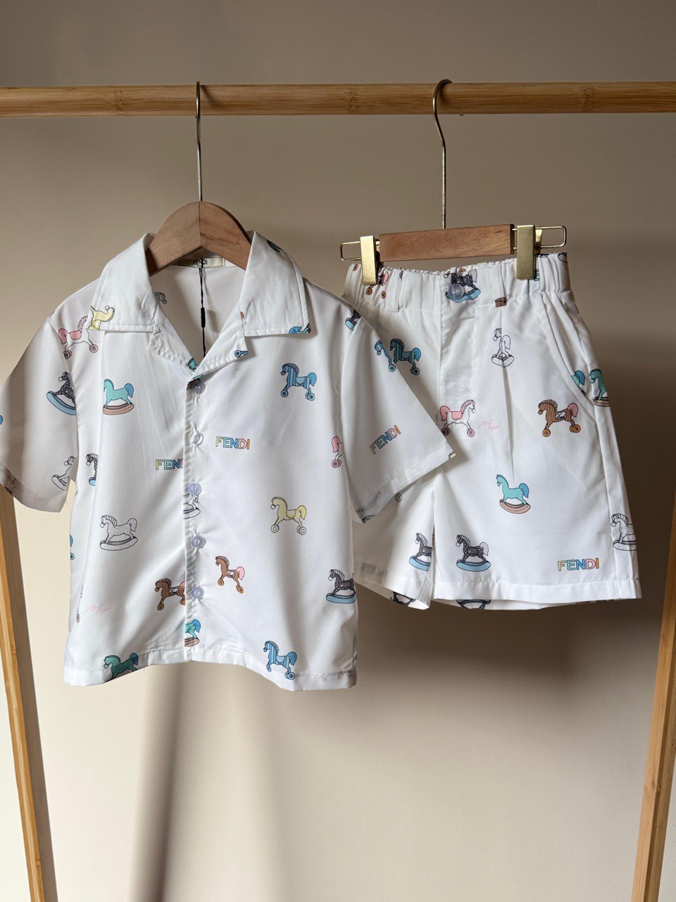 Fendi Kids Luxury Printed Shirt & Shorts Summer Set