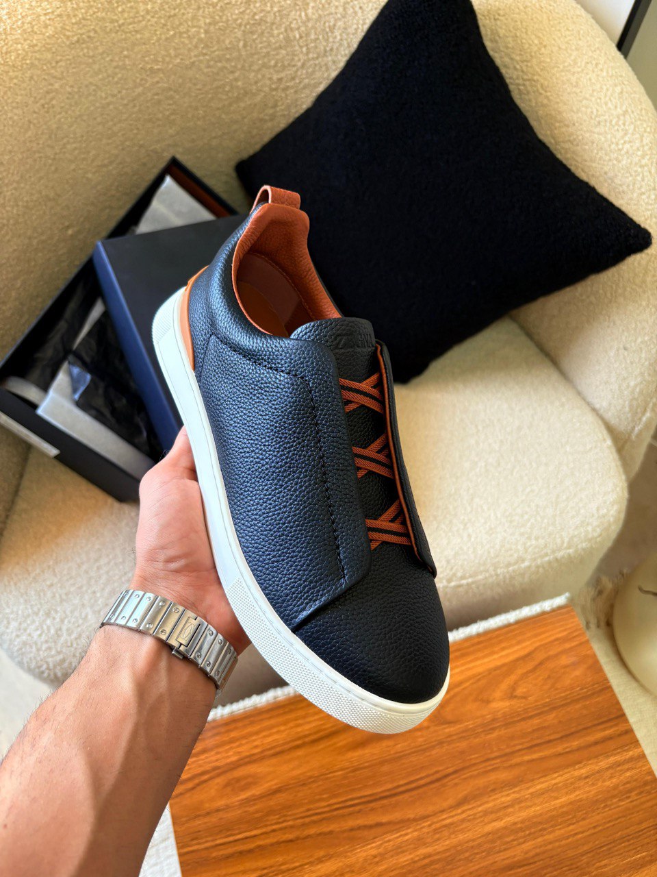 ZEGNA Triple Stitch™ Full Leather Slip-On Sneakers