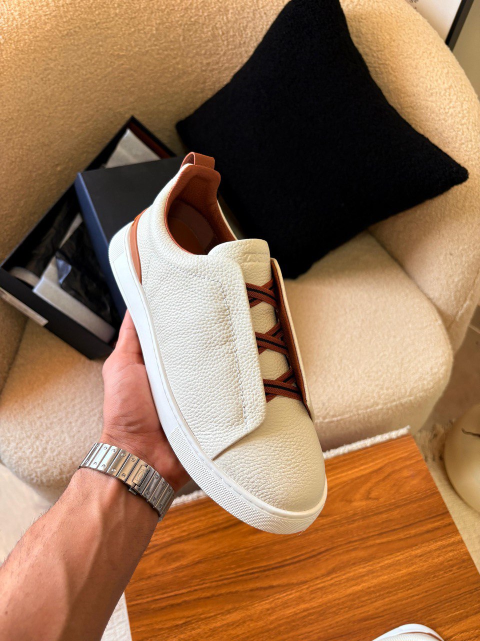ZEGNA Triple Stitch™ Full Leather Slip-On Sneakers