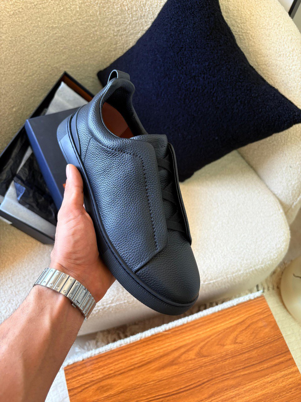 ZEGNA Triple Stitch™ Full Leather Slip-On Sneakers