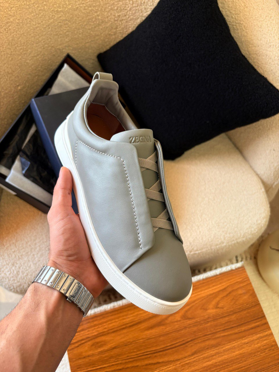 ZEGNA Triple Stitch™ Full Leather Slip-On Sneakers