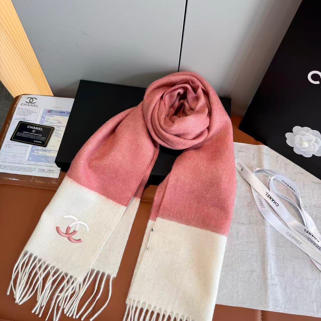 Chanel CC Cashmere Wool Scarf – Iconic Two Tone Fringe Shawl