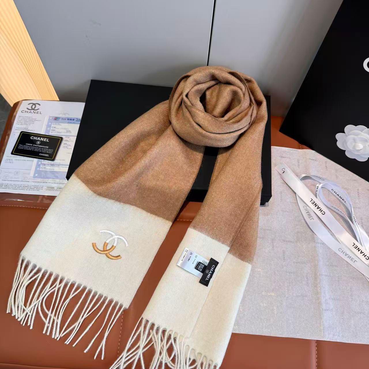 Chanel CC Cashmere Wool Scarf – Iconic Two Tone Fringe Shawl