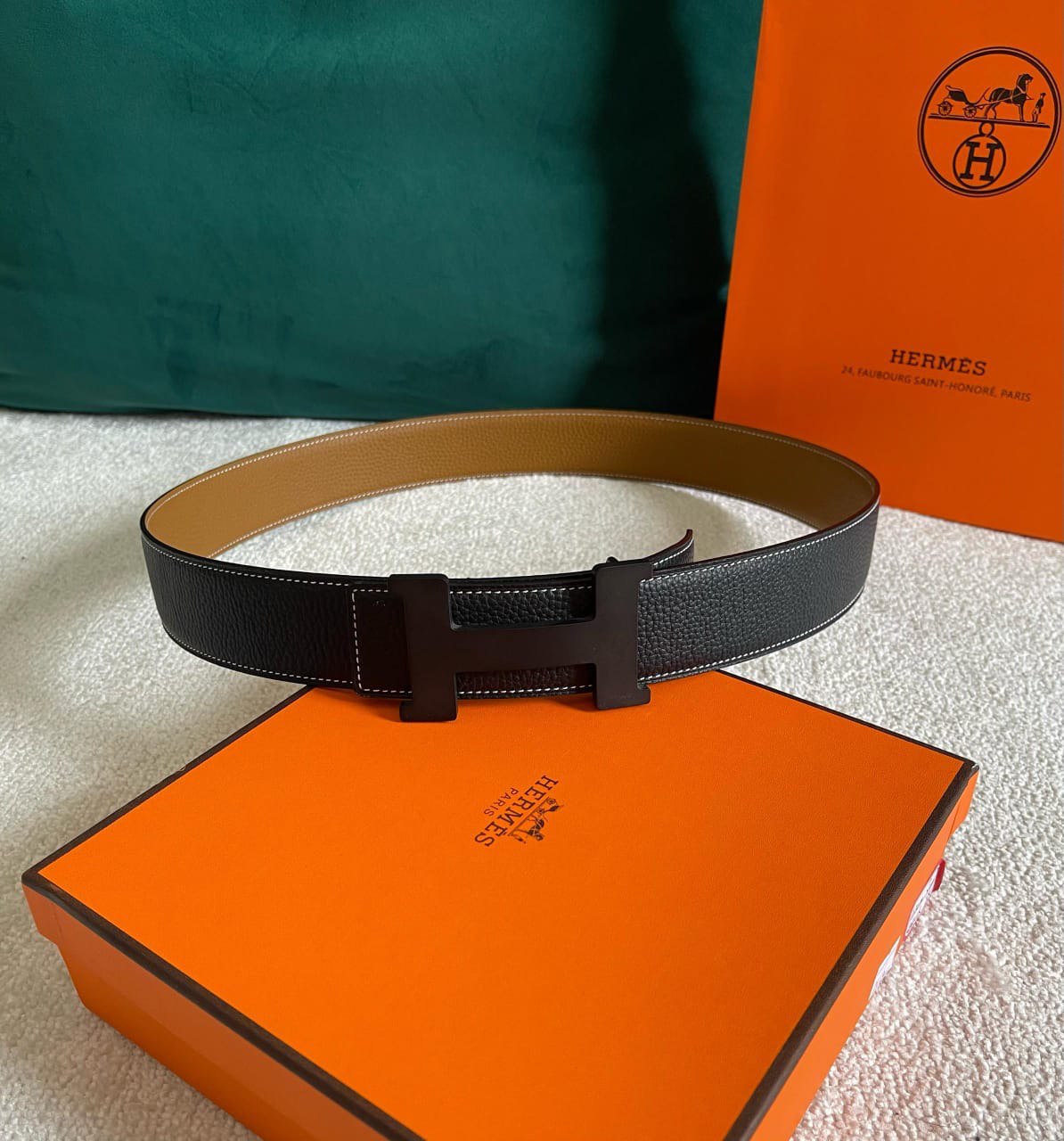 Hermès Reversible H Belt – Togo Leather Strap with Iconic H Buckle