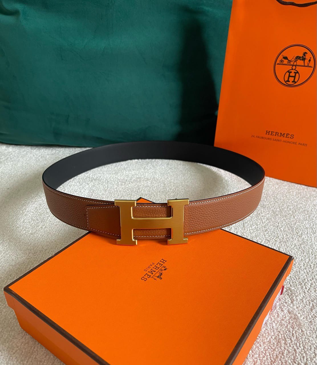 Hermès Reversible H Belt – Togo Leather Strap with Iconic H Buckle