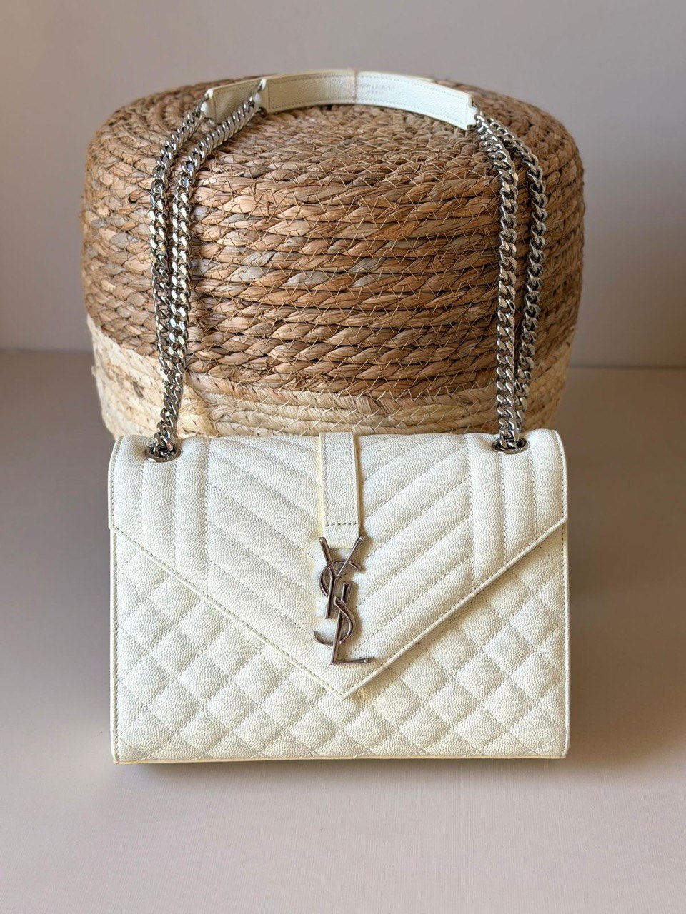 Saint Laurent Medium Envelope Chain Bag in Leather & Suede