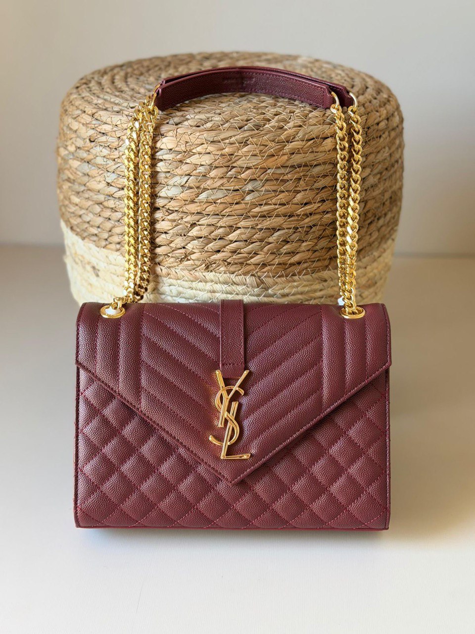 Saint Laurent Medium Envelope Chain Bag in Leather & Suede