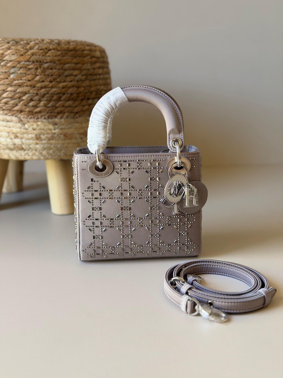 Dior Lady Dior Mini Crystal Cannage Top-Handle Bag