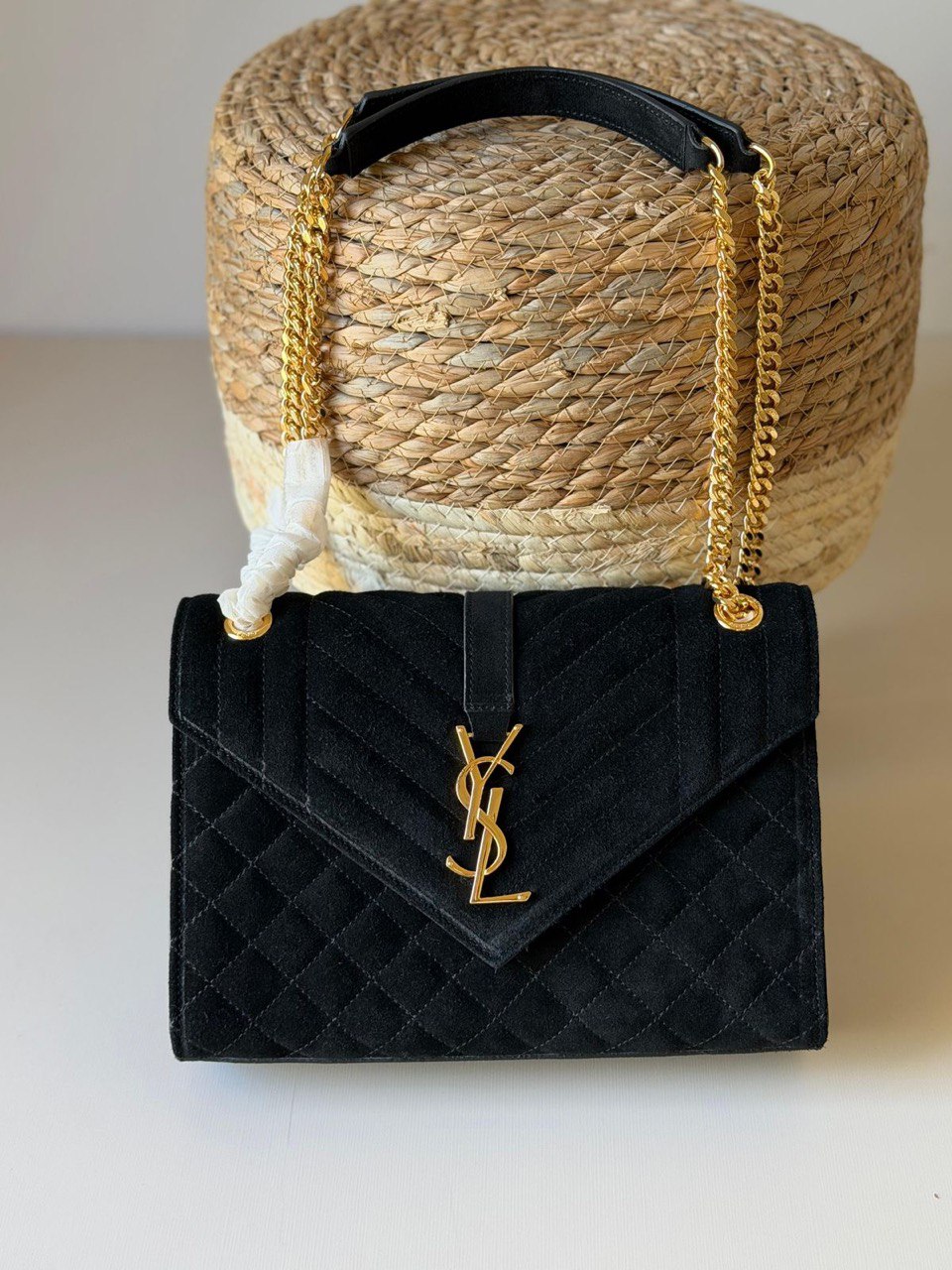Saint Laurent Medium Envelope Chain Bag in Leather & Suede