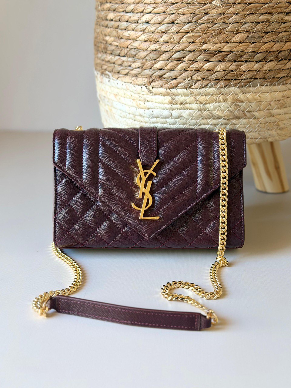 Saint Laurent Small Envelope Chain Bag in Leather & Suede