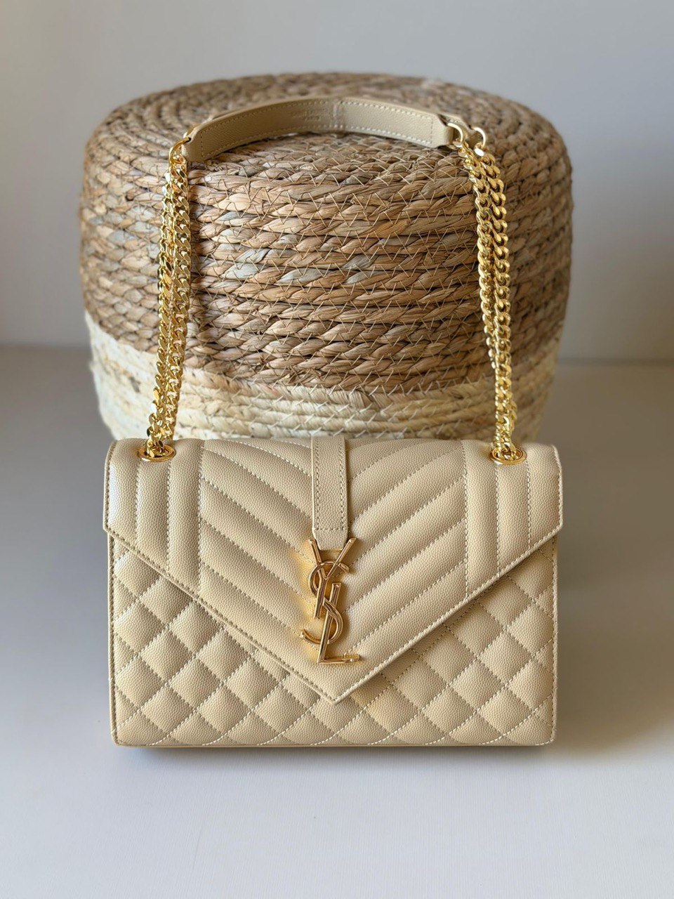 Saint Laurent Medium Envelope Chain Bag in Leather & Suede