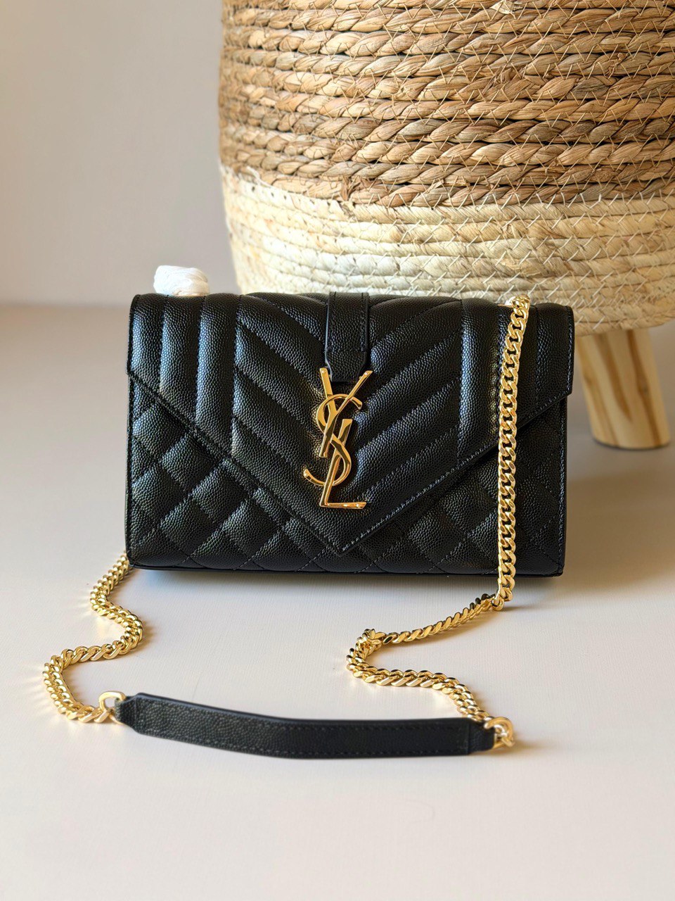 Saint Laurent Small Envelope Chain Bag in Leather & Suede