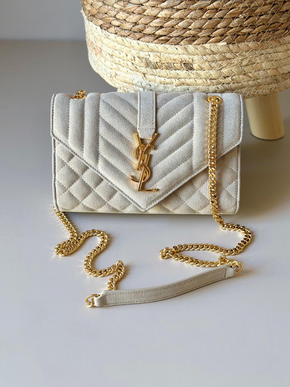 Saint Laurent Small Envelope Chain Bag in Leather & Suede