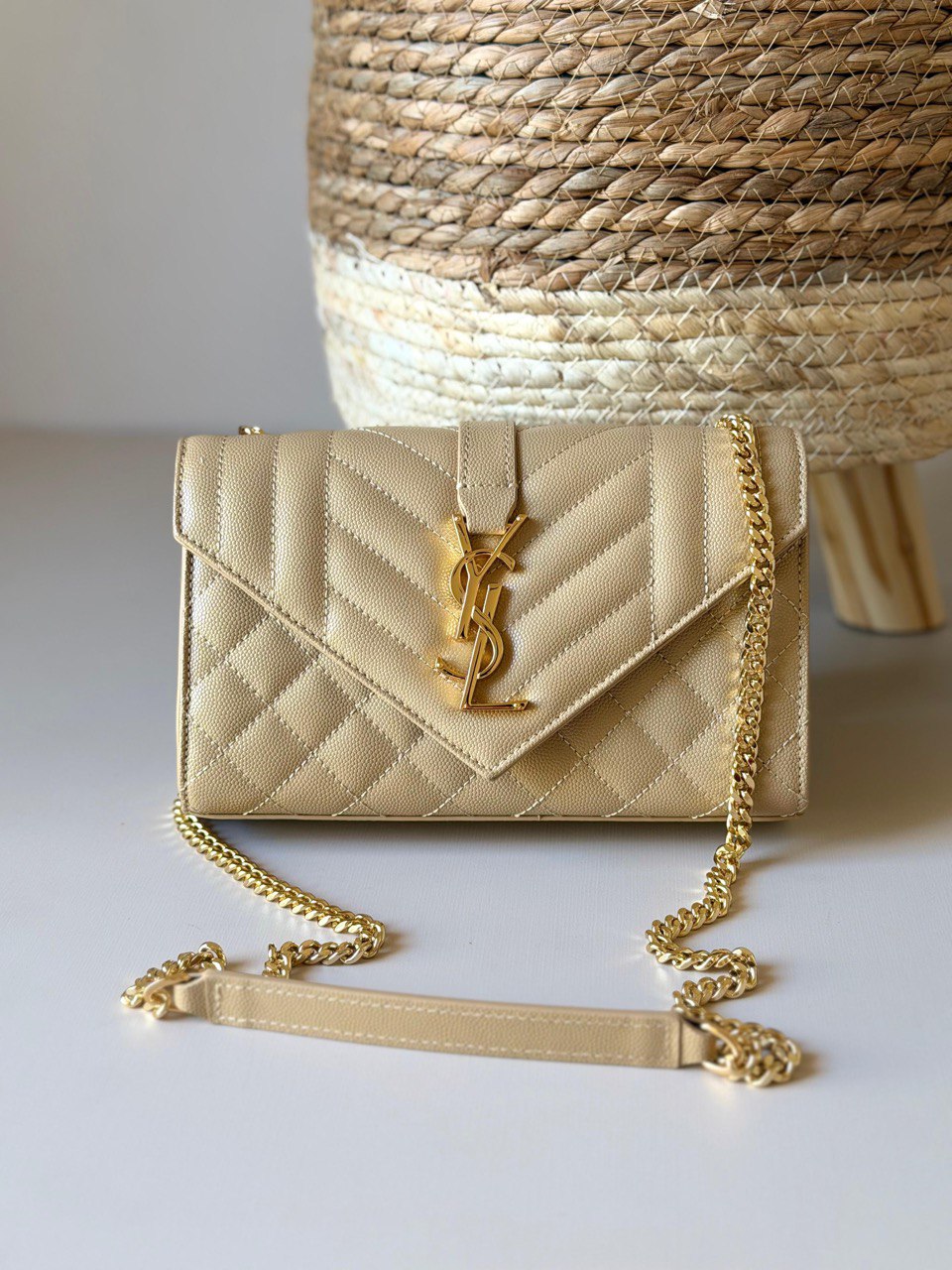 Saint Laurent Small Envelope Chain Bag in Leather & Suede