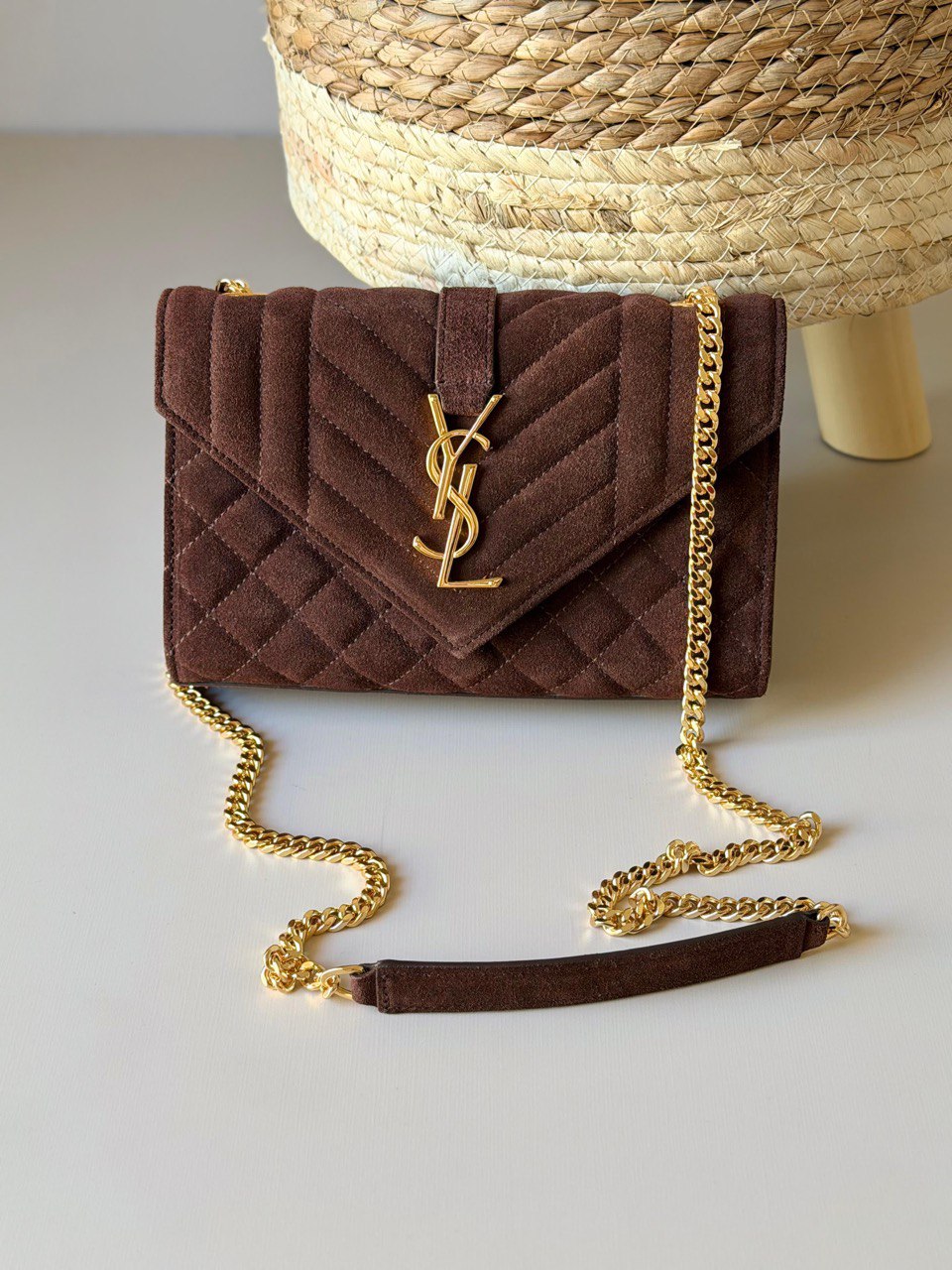 Saint Laurent Small Envelope Chain Bag in Leather & Suede