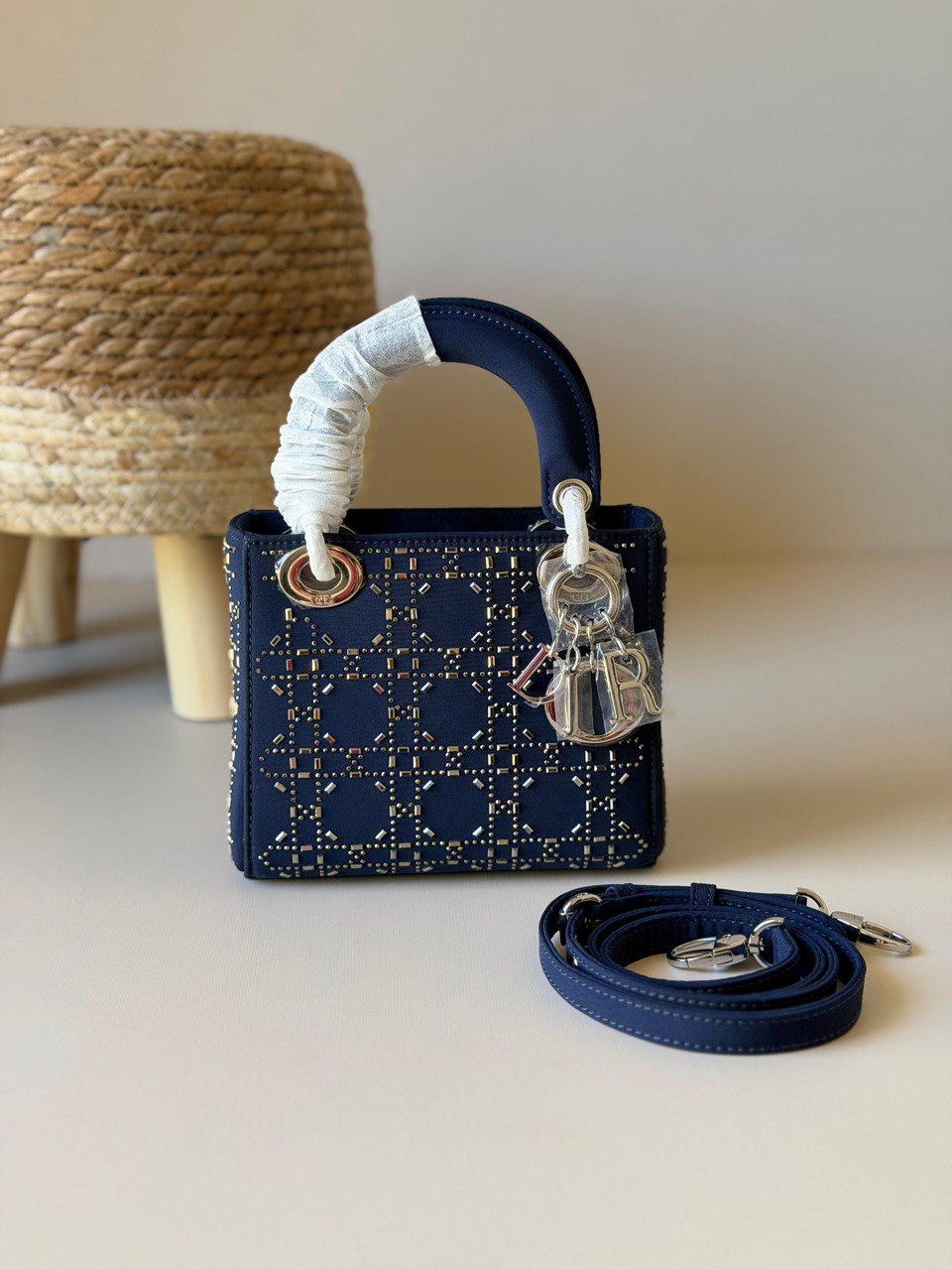 Dior Lady Dior Mini Crystal Cannage Top-Handle Bag