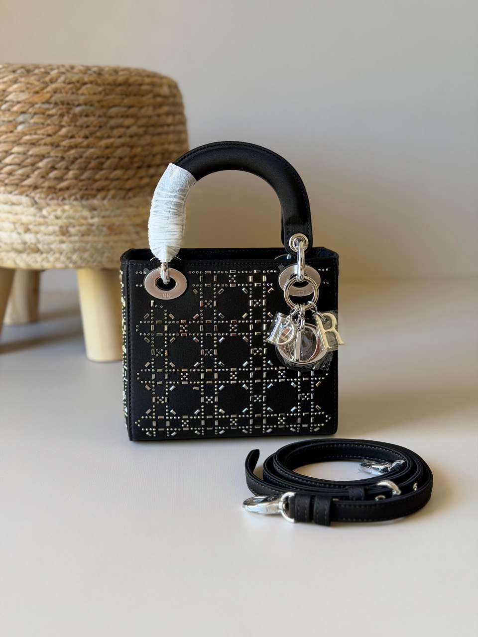 Dior Lady Dior Mini Crystal Cannage Top-Handle Bag