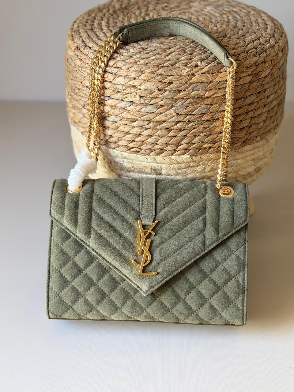 Saint Laurent Medium Envelope Chain Bag in Leather & Suede