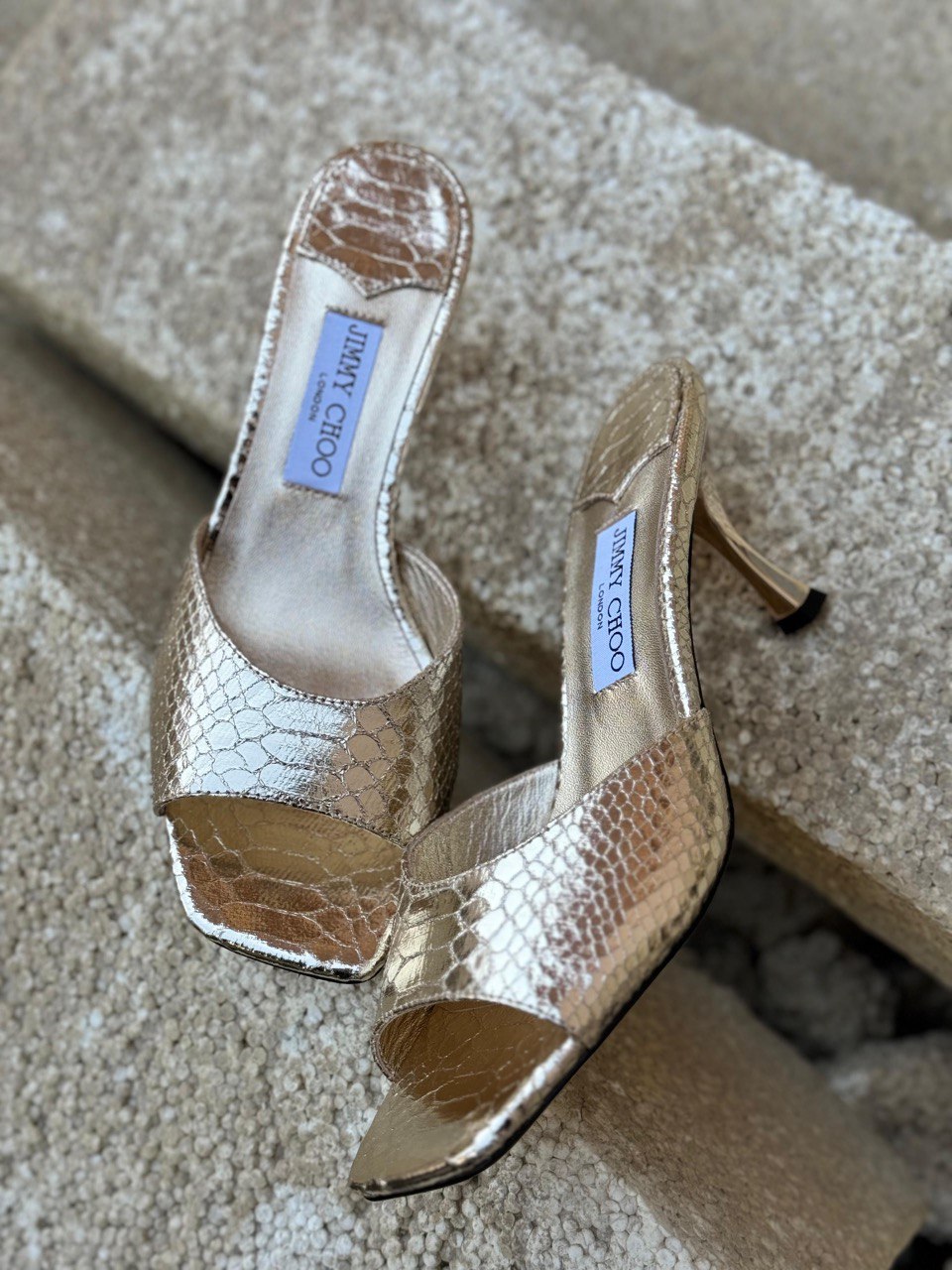 Jimmy Choo Metallic Snake-Heel Mule Sandal