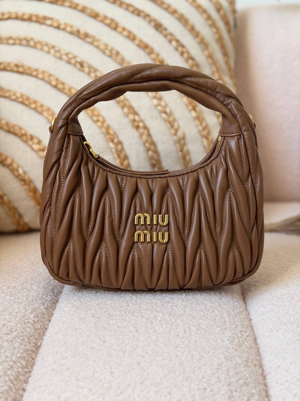 Miu Miu Wander Matelassé Mini Hobo Bag in Nappa Leather