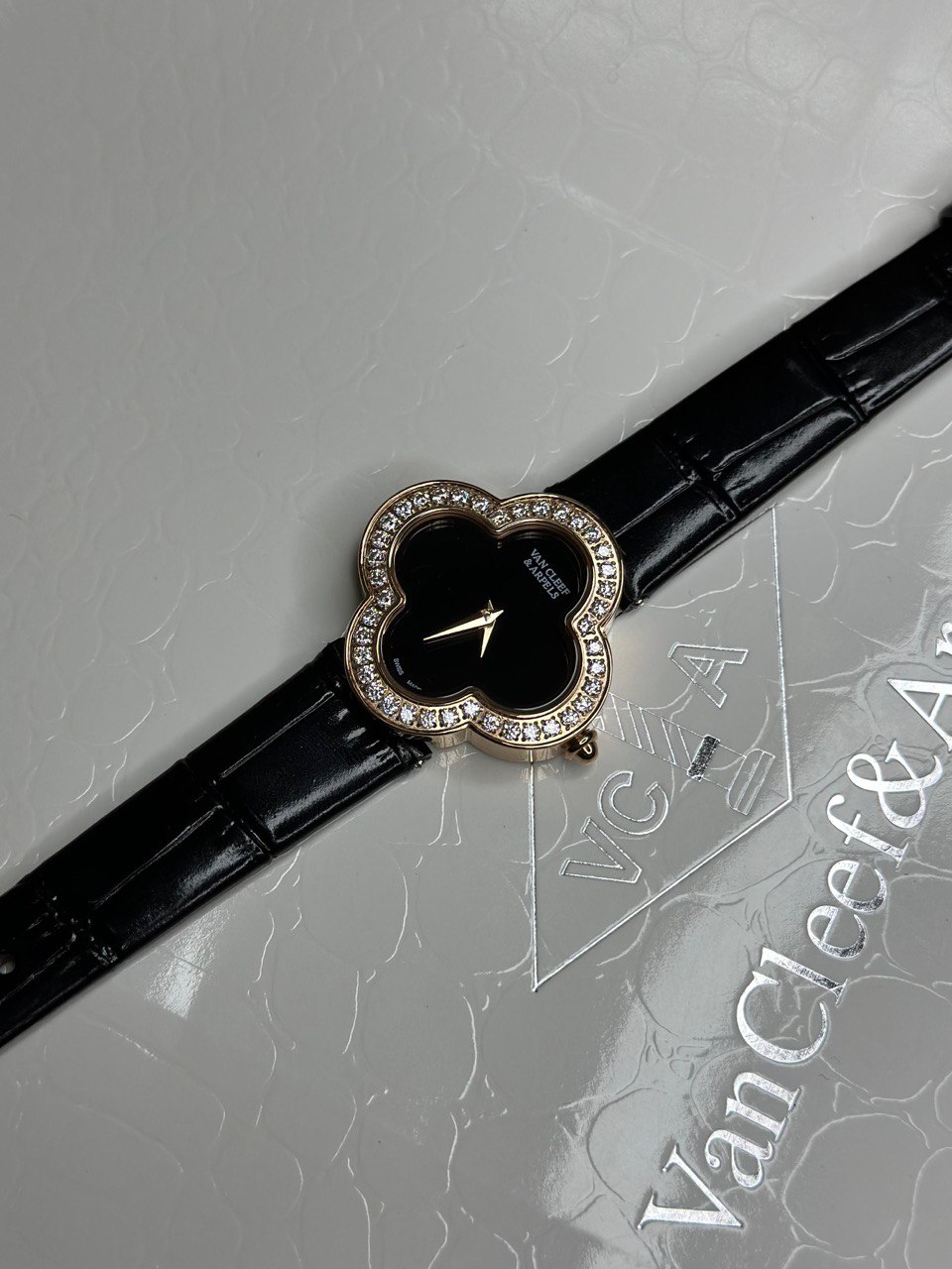 Van Cleef & Arpels Alhambra Mother of Pearl Watch with Leather Strap