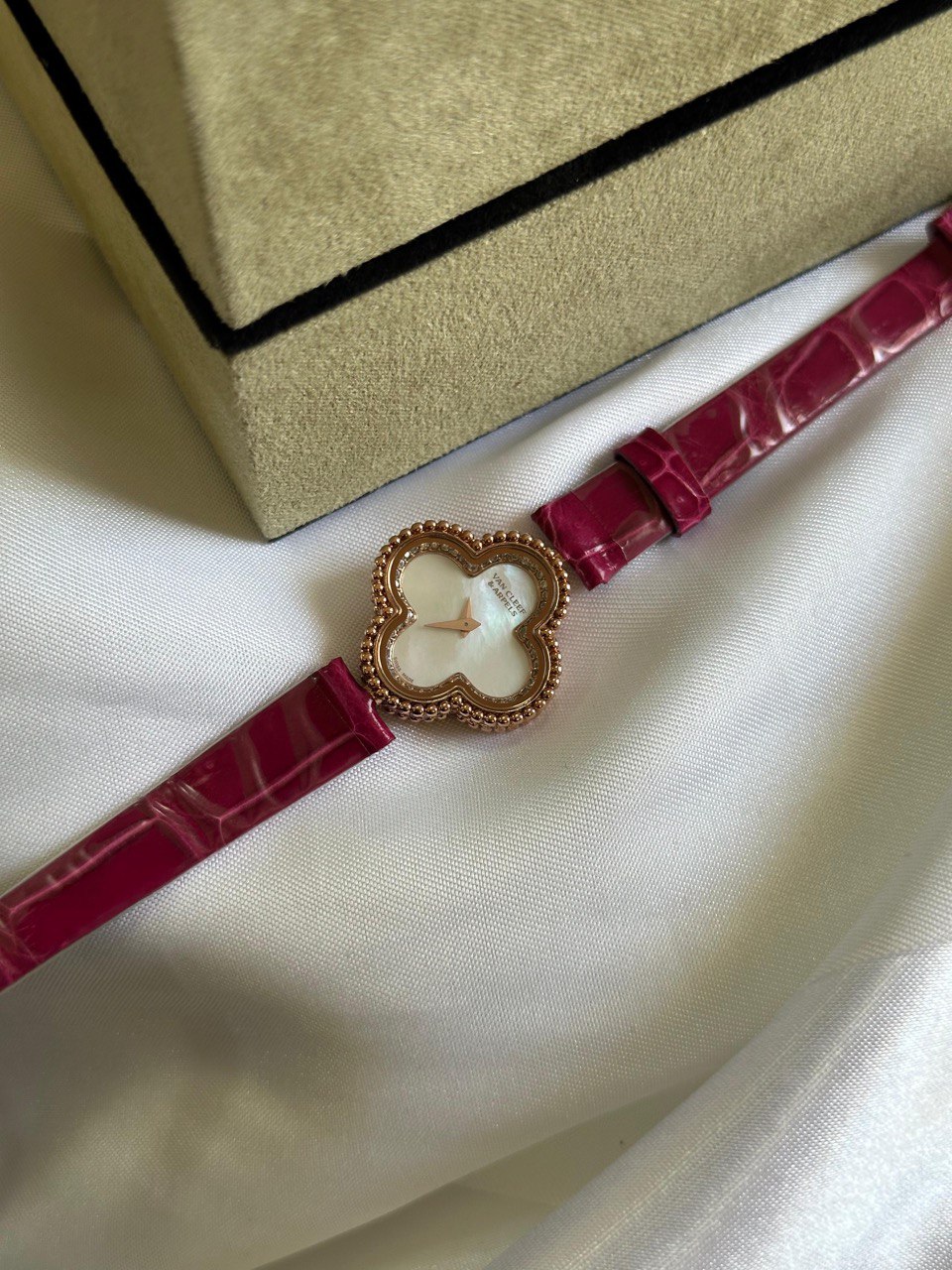 Van Cleef & Arpels Alhambra Mother of Pearl Watch with Leather Strap