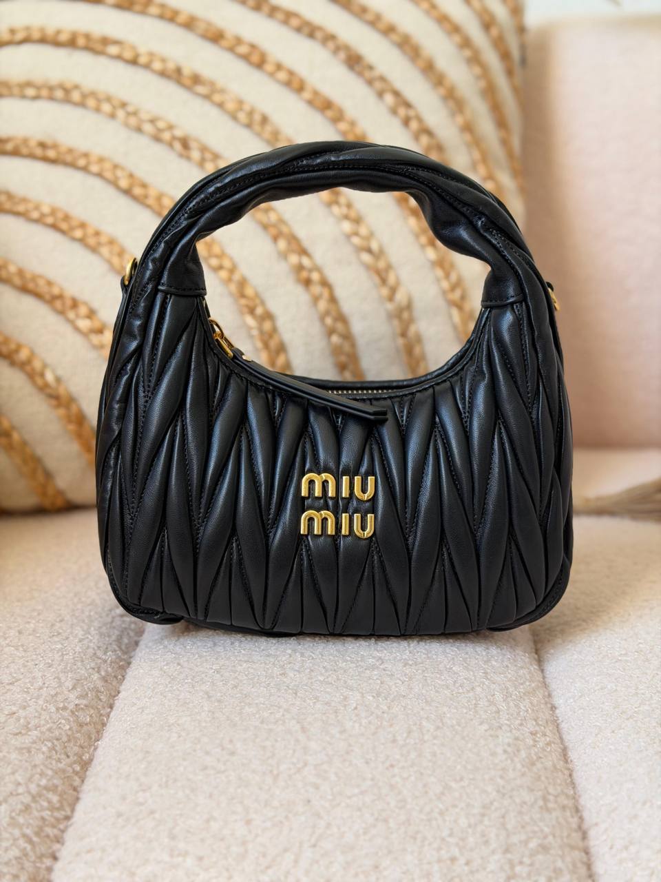 Miu Miu Wander Matelassé Mini Hobo Bag in Nappa Leather