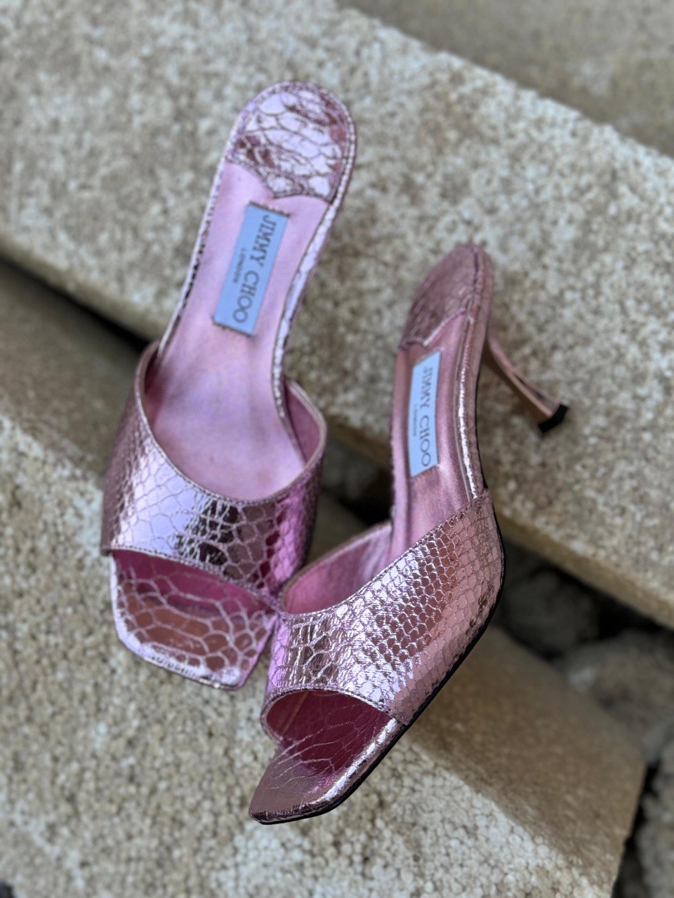 Jimmy Choo Metallic Snake-Heel Mule Sandal