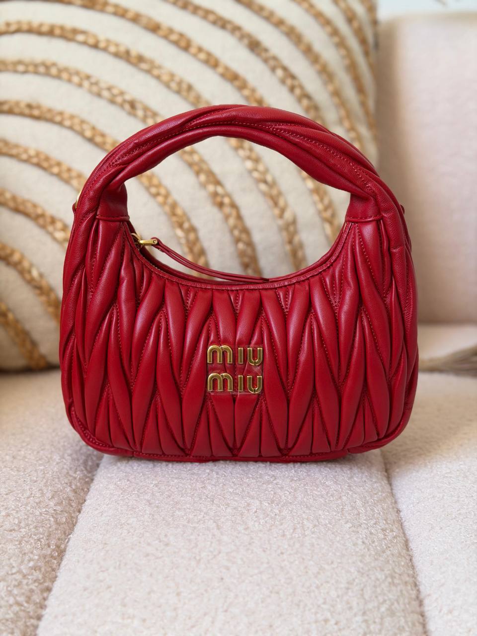 Miu Miu Wander Matelassé Mini Hobo Bag in Nappa Leather