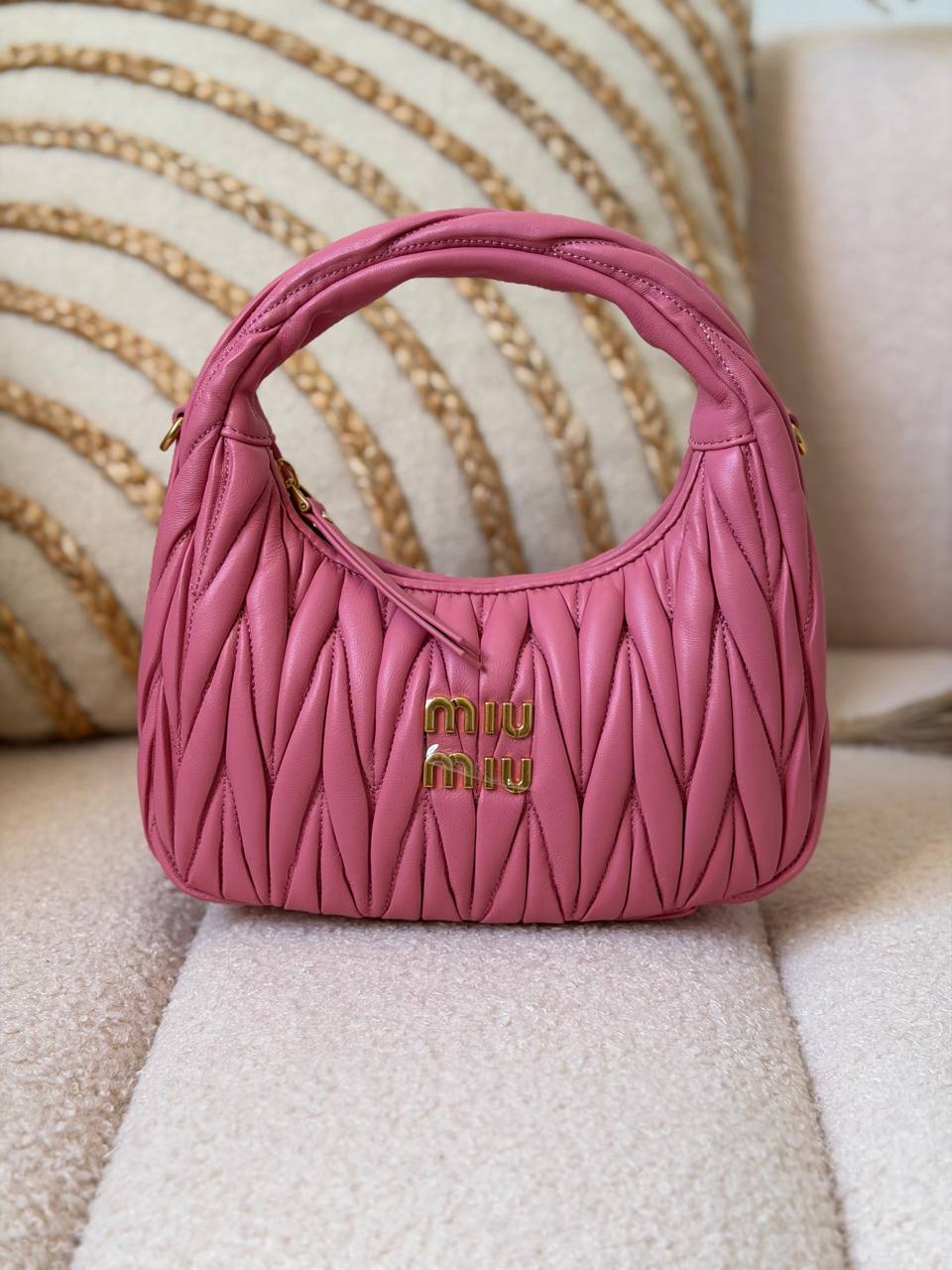 Miu Miu Wander Matelassé Mini Hobo Bag in Nappa Leather