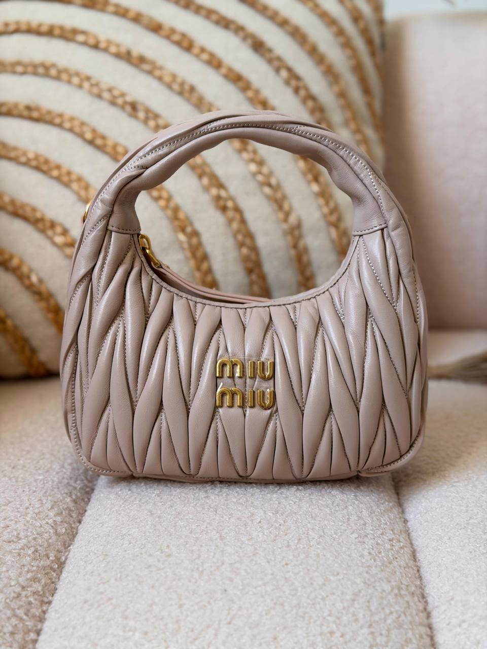 Miu Miu Wander Matelassé Mini Hobo Bag in Nappa Leather